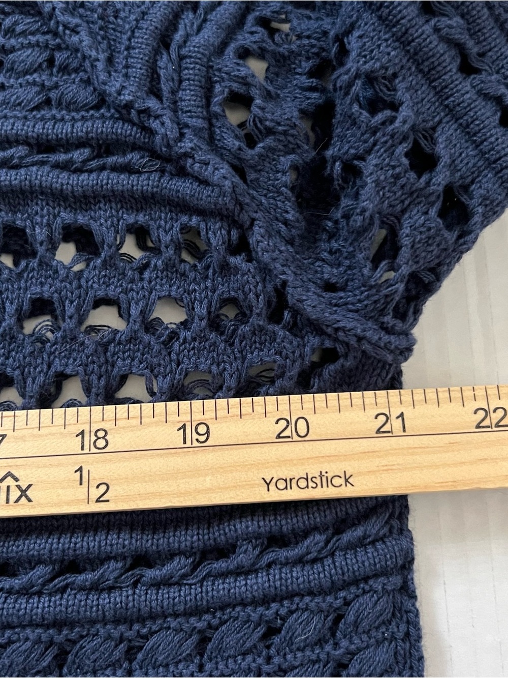 Sundance Crochet Open Knit Polo Top Navy Blue Relaxed Slouchy Sheer Medium - Picture 14 of 15